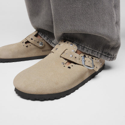 Boston Rivets Suede Leather in Color Taupe | Birkenstock