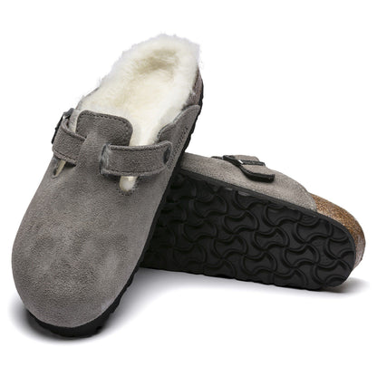 Boston Shearling Suede Leather in Color Stone Coin | Birkenstock