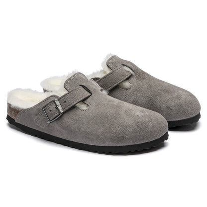 Boston Shearling Suede Leather in Color Stone Coin | Birkenstock