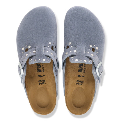 Boston Rivets Suede Leather in Color Stone Blue | Birkenstock