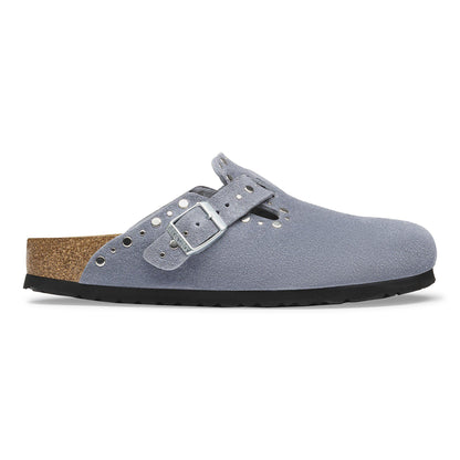 Boston Rivets Suede Leather in Color Stone Blue | Birkenstock