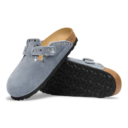 Boston Rivets Suede Leather in Color Stone Blue | Birkenstock