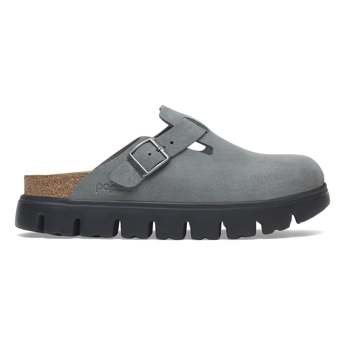 Boston Chunky Suede Leather in Color Basalt Gray/ Black | Birkenstock
