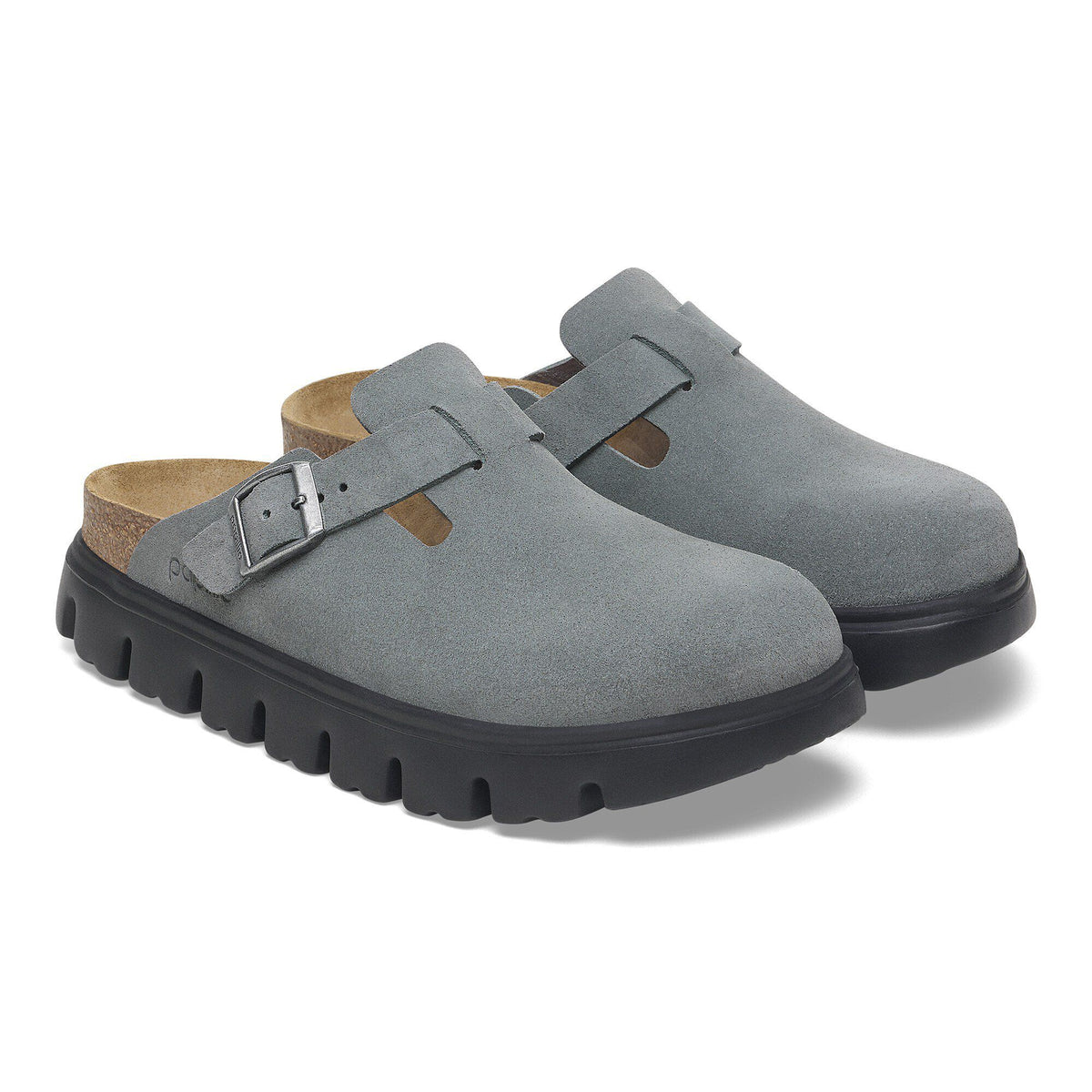 Boston Chunky Suede Leather in Color Basalt Gray/ Black | Birkenstock