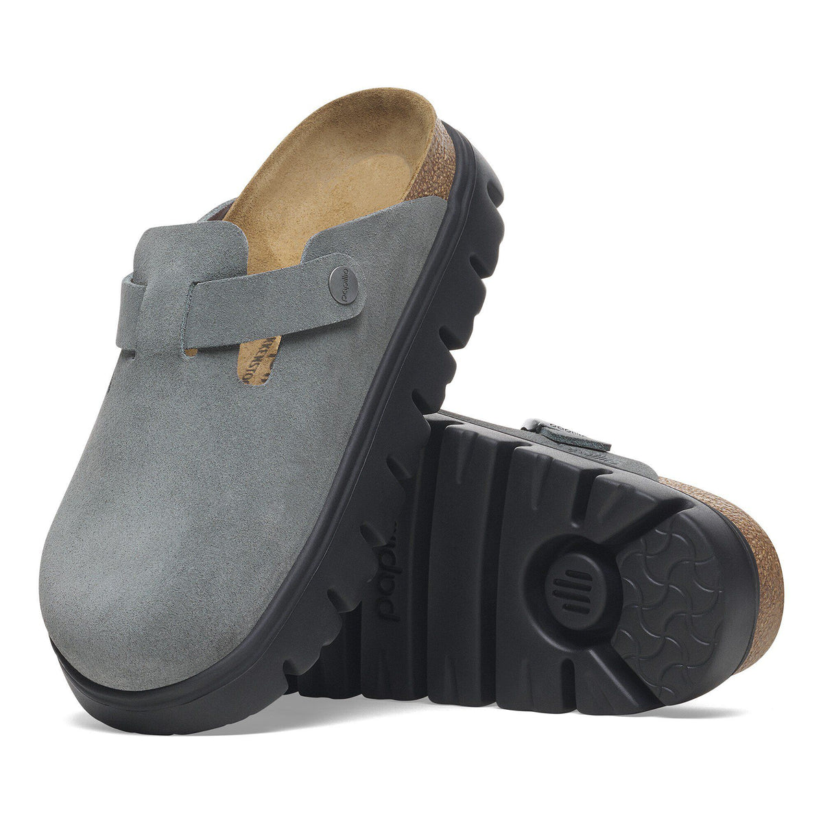 Boston Chunky Suede Leather in Color Basalt Gray/ Black | Birkenstock