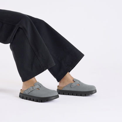 Boston Chunky Suede Leather in Color Basalt Gray/ Black | Birkenstock