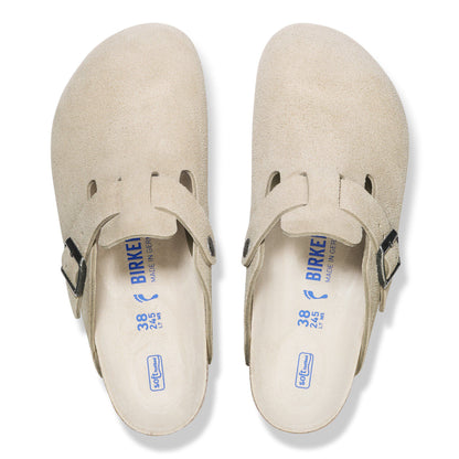 Boston Soft Footbed Suede Leather in Color Oyster Tonal | Birkenstock