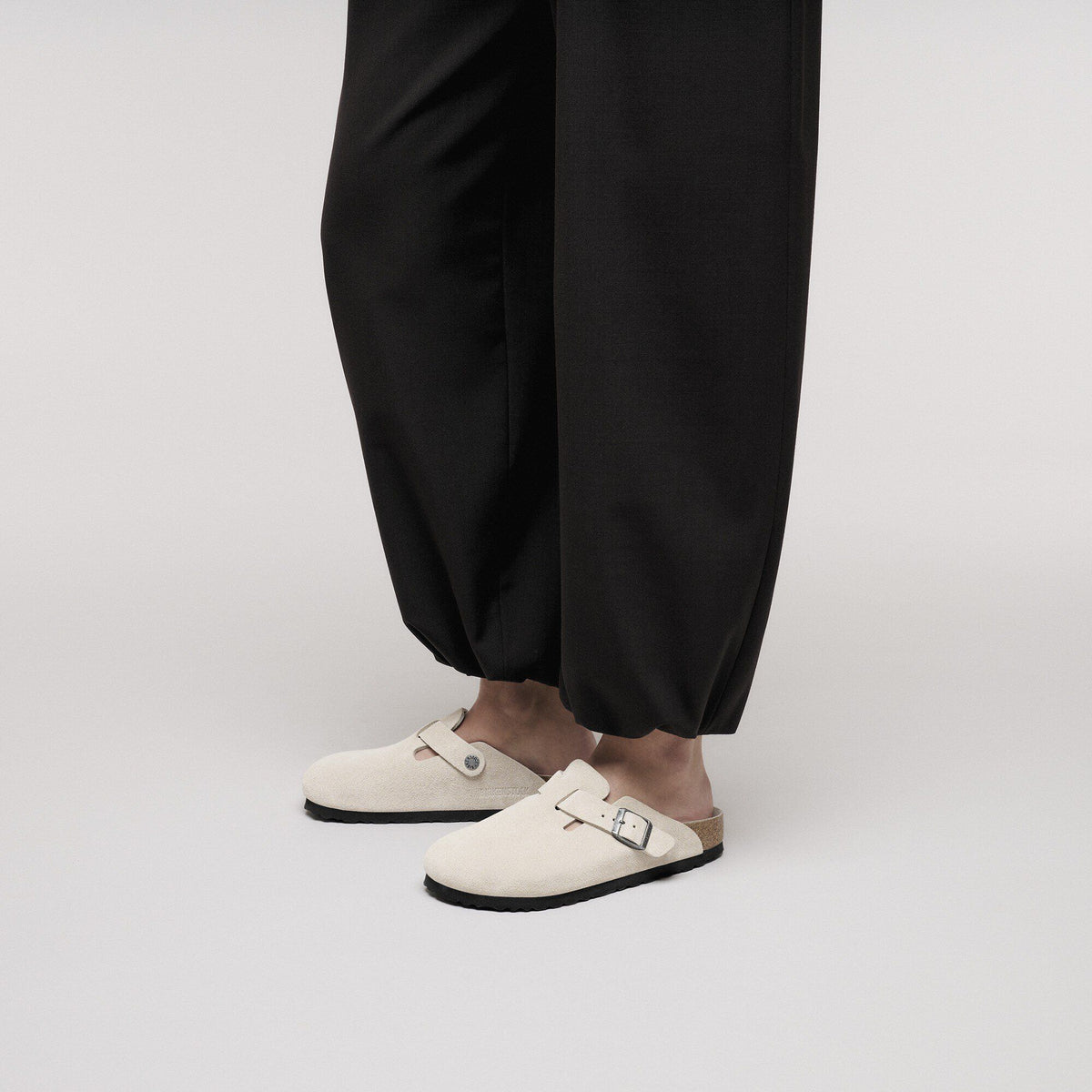 Boston Soft Footbed Suede Leather in Color Oyster Tonal | Birkenstock