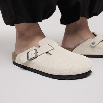 Boston Soft Footbed Suede Leather in Color Oyster Tonal | Birkenstock