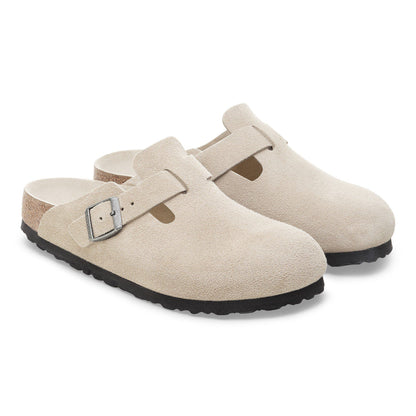 Boston Soft Footbed Suede Leather in Color Oyster Tonal | Birkenstock