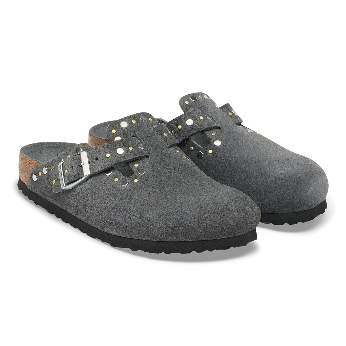 Boston Rivets Suede Leather in Color Charcoal Tonal | Birkenstock