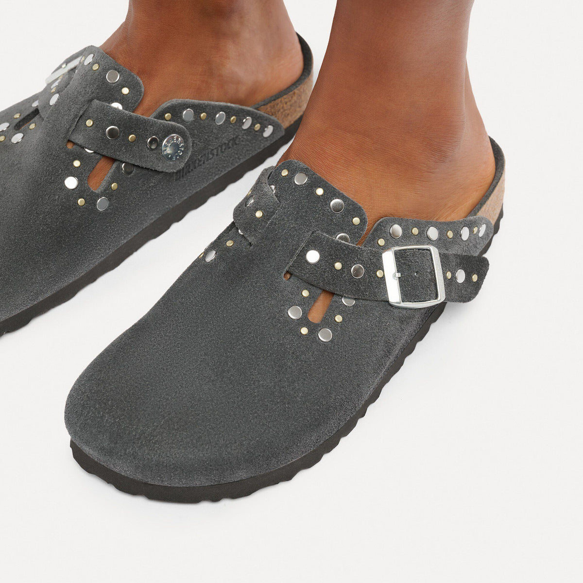 Boston Rivets Suede Leather in Color Charcoal Tonal | Birkenstock
