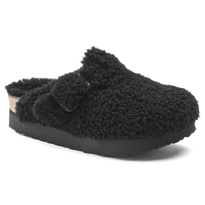 Boston Big Buckle Flex Platform Shearling in Color Teddy Black | Birkenstock