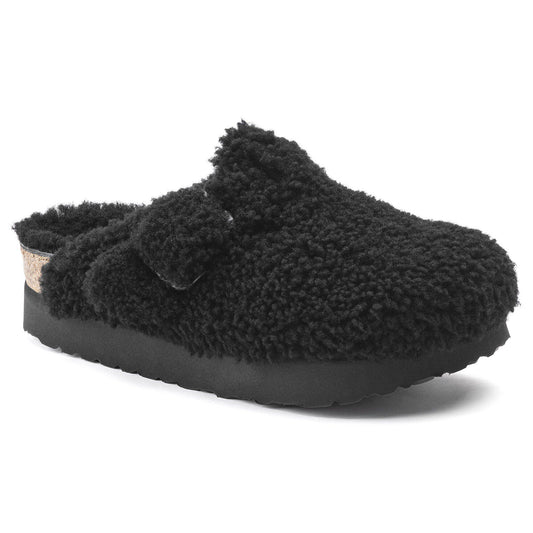 Boston Big Buckle Flex Platform Shearling in Color Teddy Black | Birkenstock