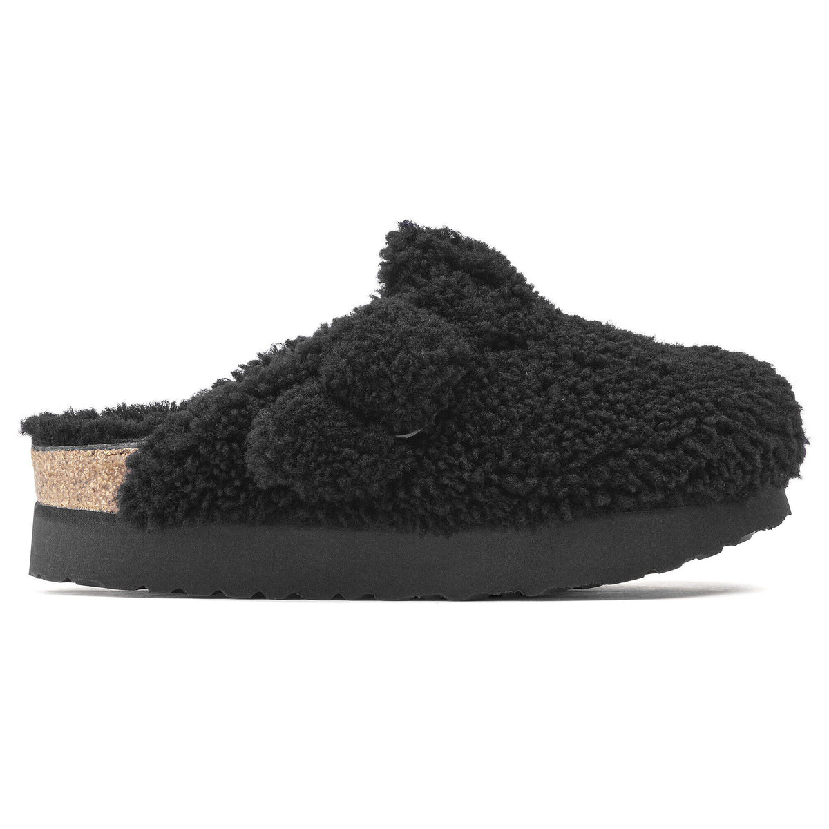 Boston Big Buckle Flex Platform Shearling in Color Teddy Black | Birkenstock
