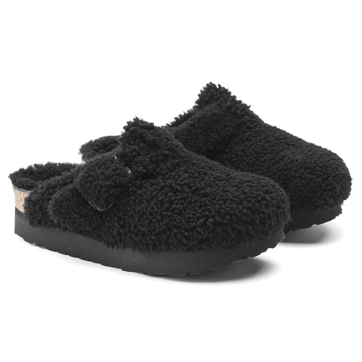 Boston Big Buckle Flex Platform Shearling in Color Teddy Black | Birkenstock