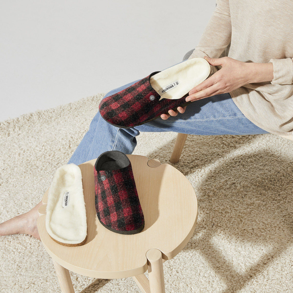 Zermatt Shearling Felt in Color Plaid Red | Birkenstock