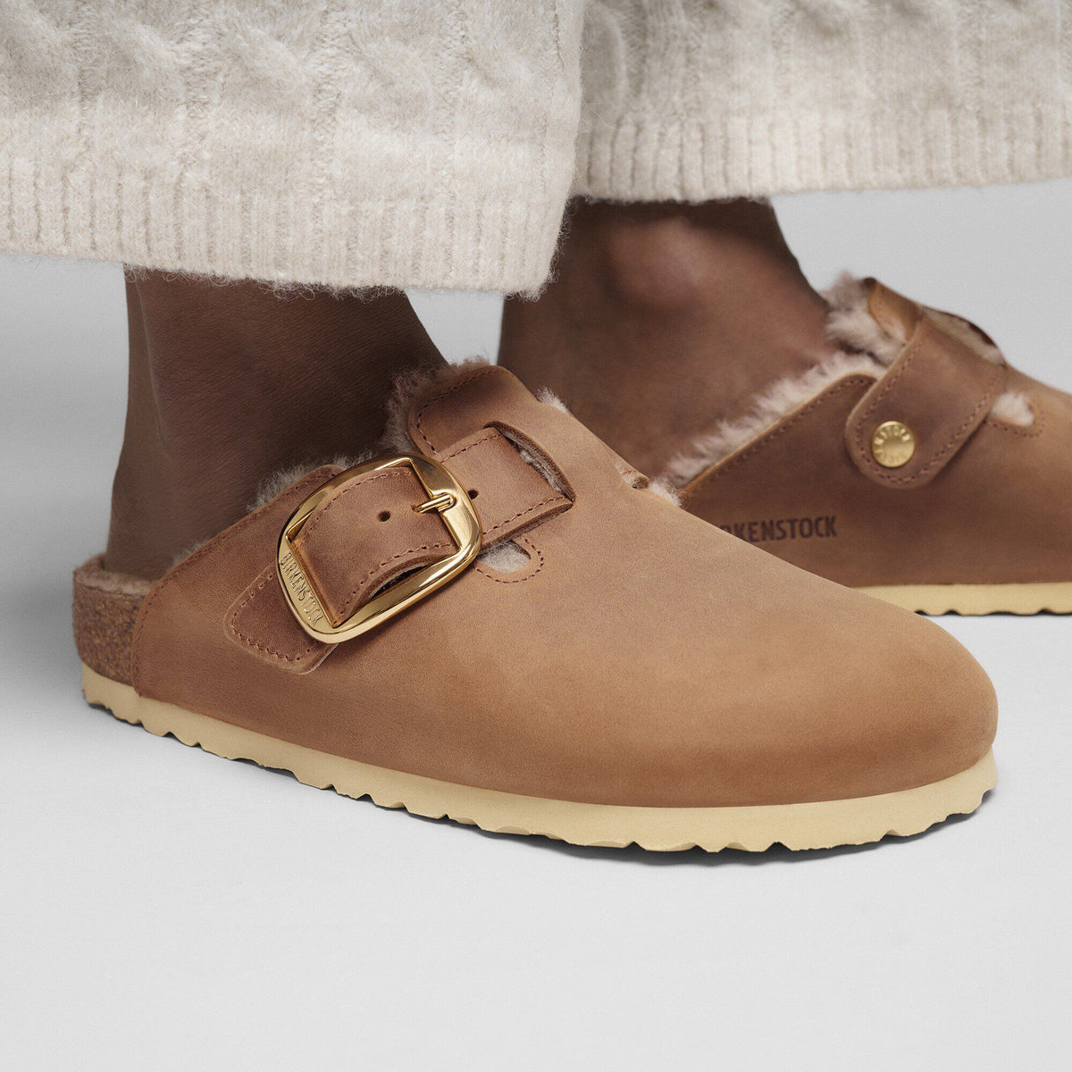 Boston Big Buckle Shearling Oiled Leather in Color Cognac | Birkenstock