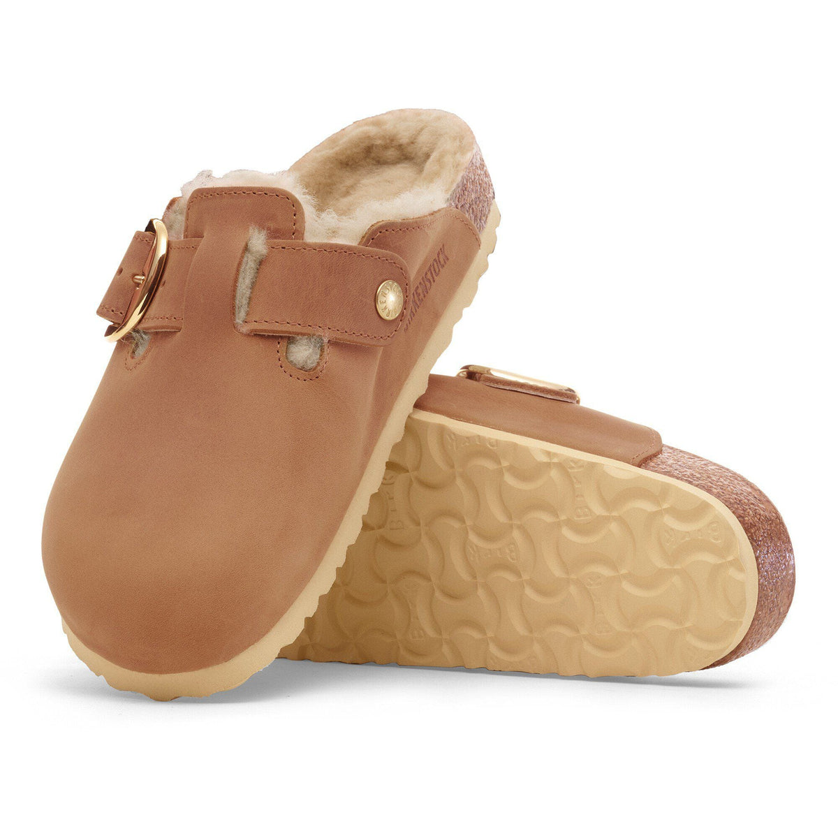Boston Big Buckle Shearling Oiled Leather in Color Cognac | Birkenstock