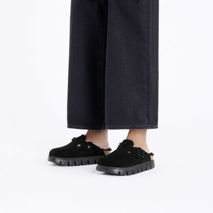 Boston Chunky Shearling Suede Leather in Color Black | Birkenstock