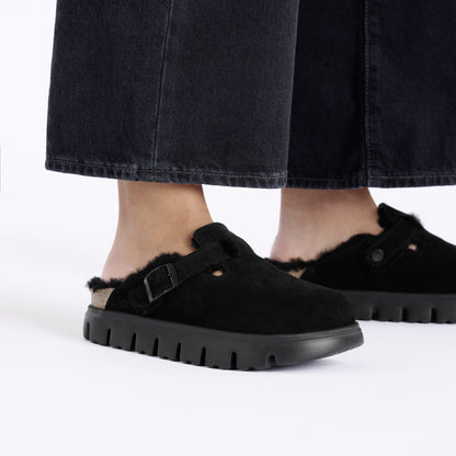 Boston Chunky Shearling Suede Leather in Color Black | Birkenstock
