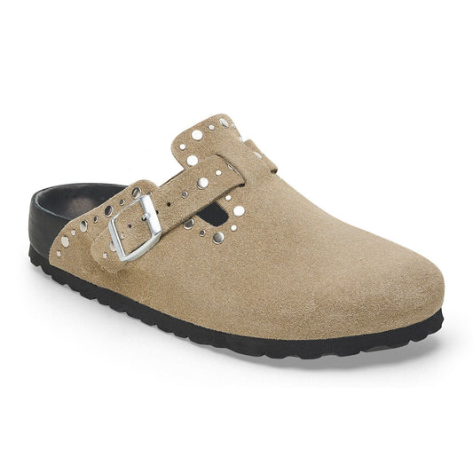 Boston Rivets Suede Leather in Color Taupe | Birkenstock