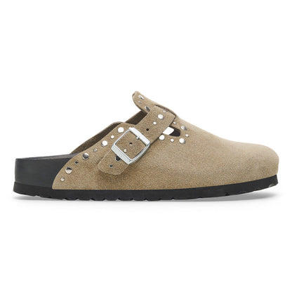 Boston Rivets Suede Leather in Color Taupe | Birkenstock