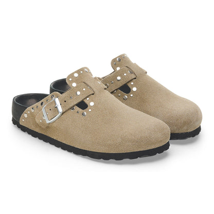 Boston Rivets Suede Leather in Color Taupe | Birkenstock
