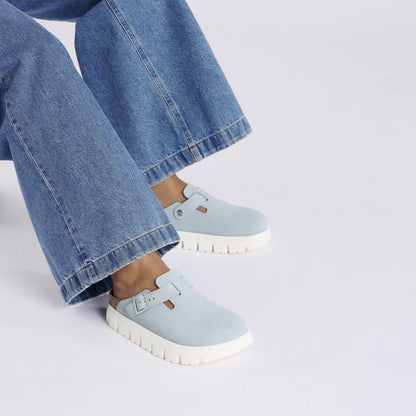 Boston Chunky Suede Leather in Color Baby Blue | Birkenstock
