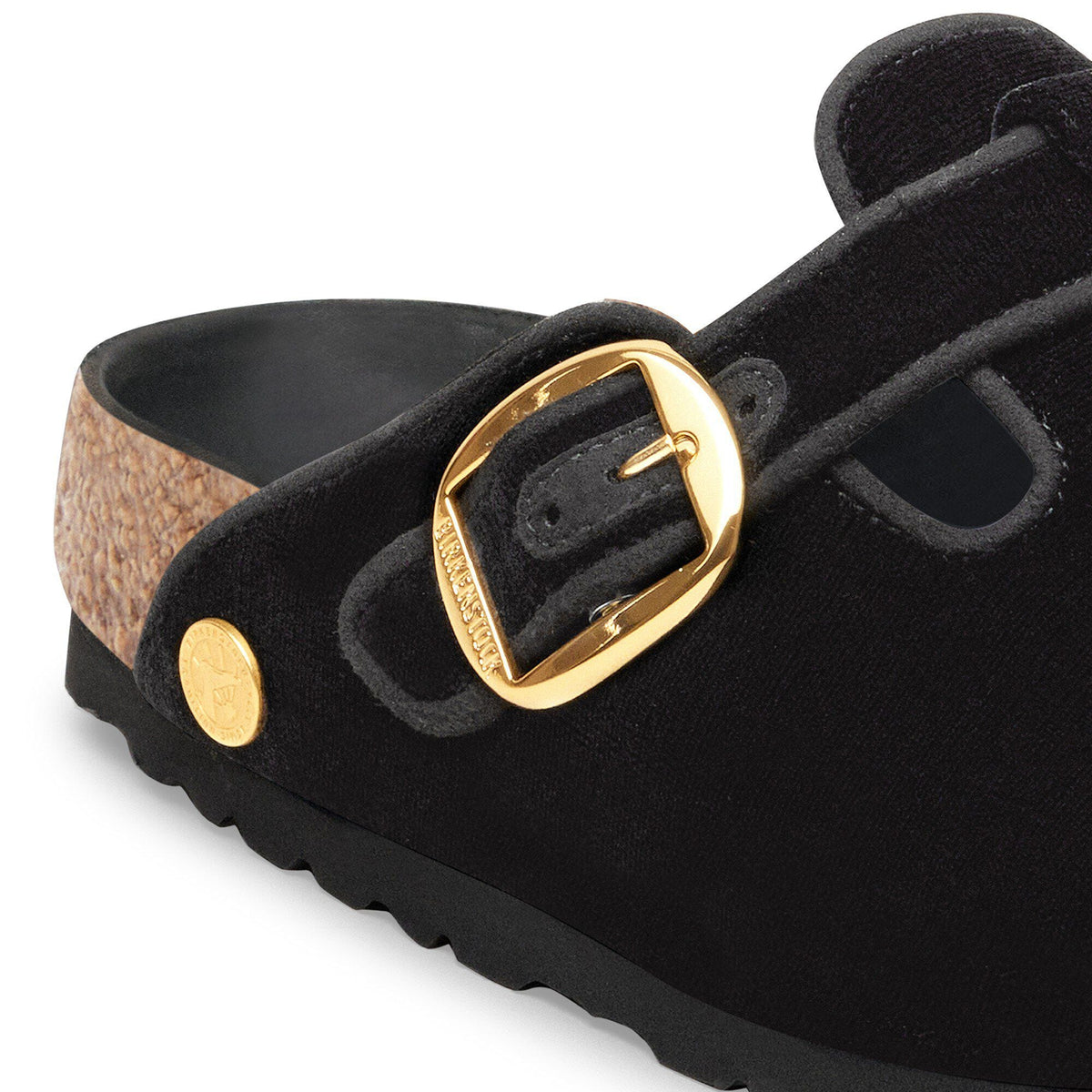 Boston Big Buckle Piping Rivet Logo Textile in Color Velvet Black | Birkenstock
