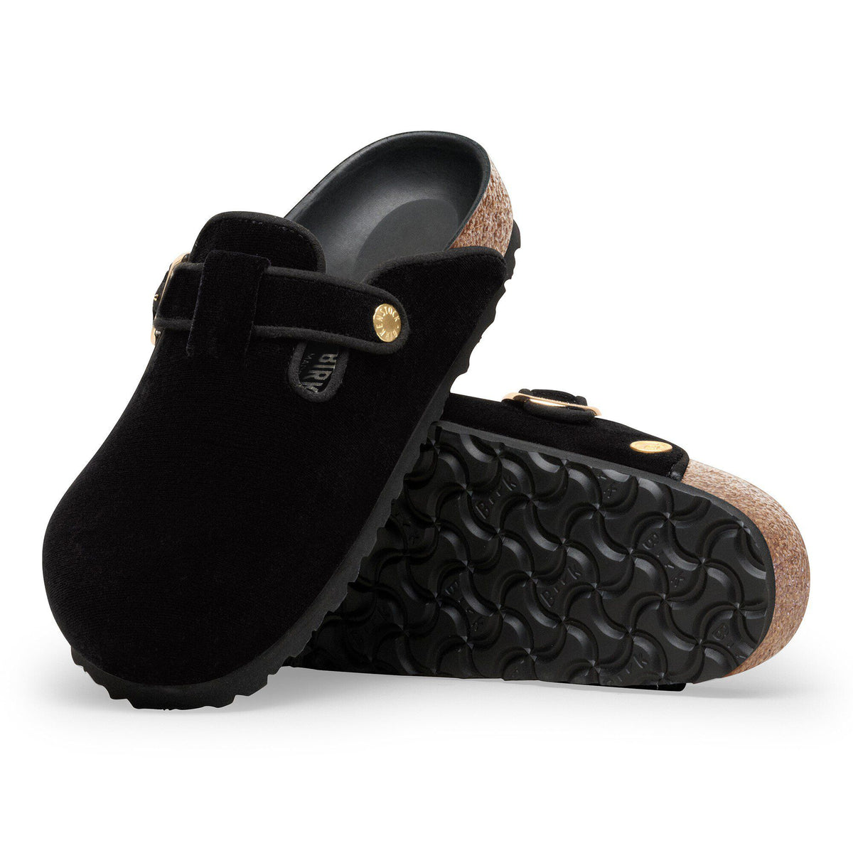 Boston Big Buckle Piping Rivet Logo Textile in Color Velvet Black | Birkenstock