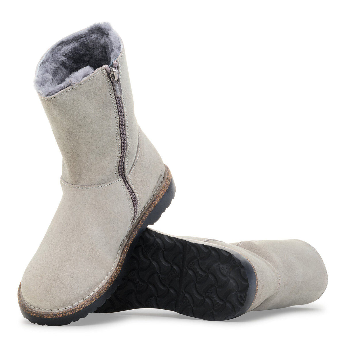 Uppsala Zip Shearling Suede Leather in Color Stone Coin | Birkenstock