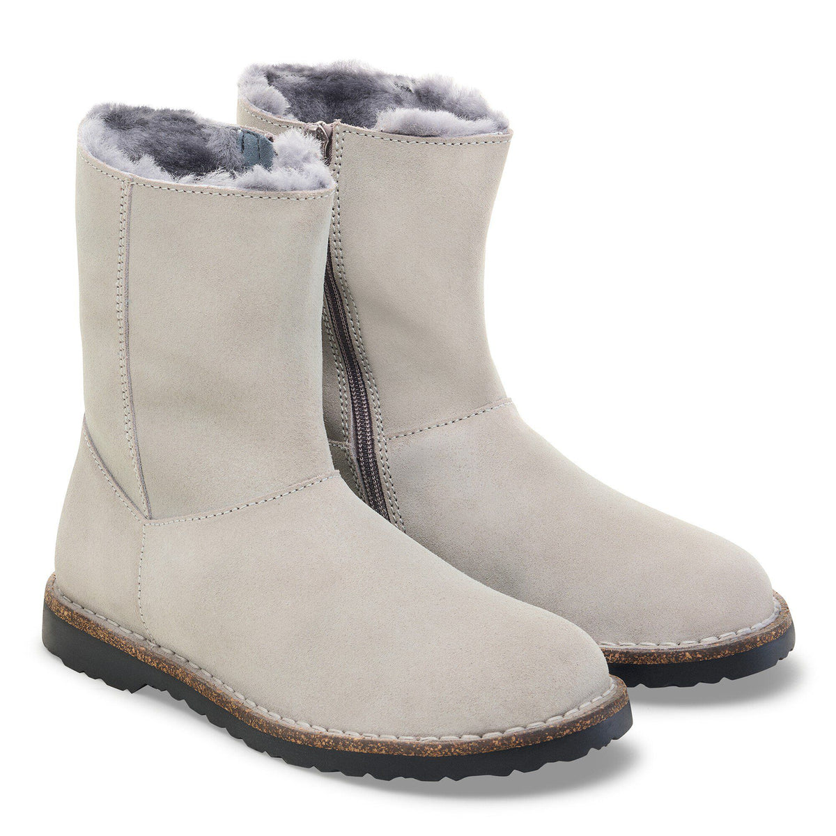 Uppsala Zip Shearling Suede Leather in Color Stone Coin | Birkenstock