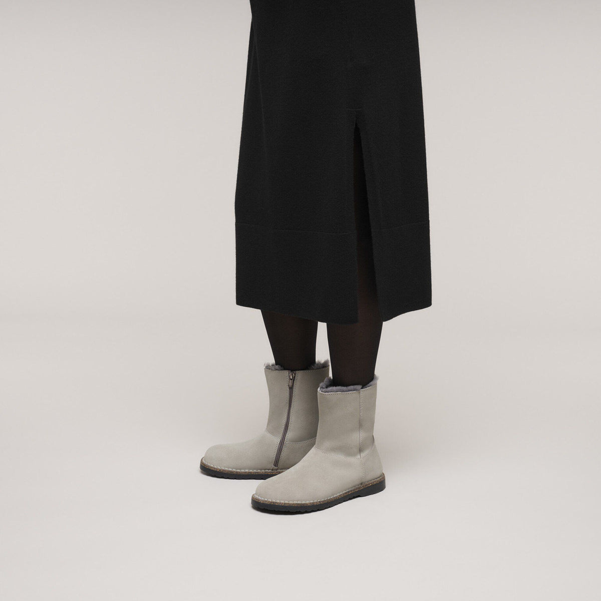 Uppsala Zip Shearling Suede Leather in Color Stone Coin | Birkenstock