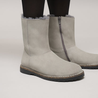 Uppsala Zip Shearling Suede Leather in Color Stone Coin | Birkenstock