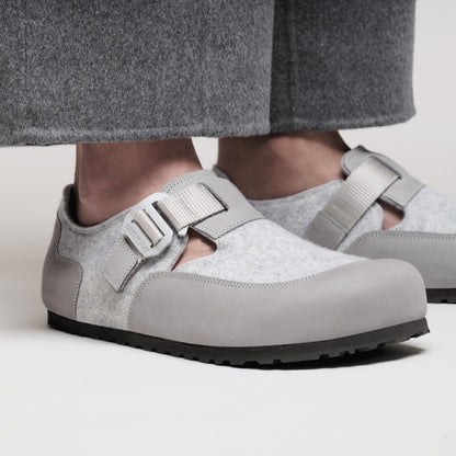 London Nova Leather/Textile/Felt in Color Stone Coin | Birkenstock