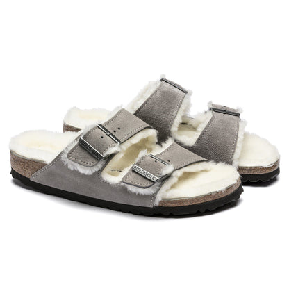 Arizona Shearling Suede Leather in Color Stone Coin | Birkenstock