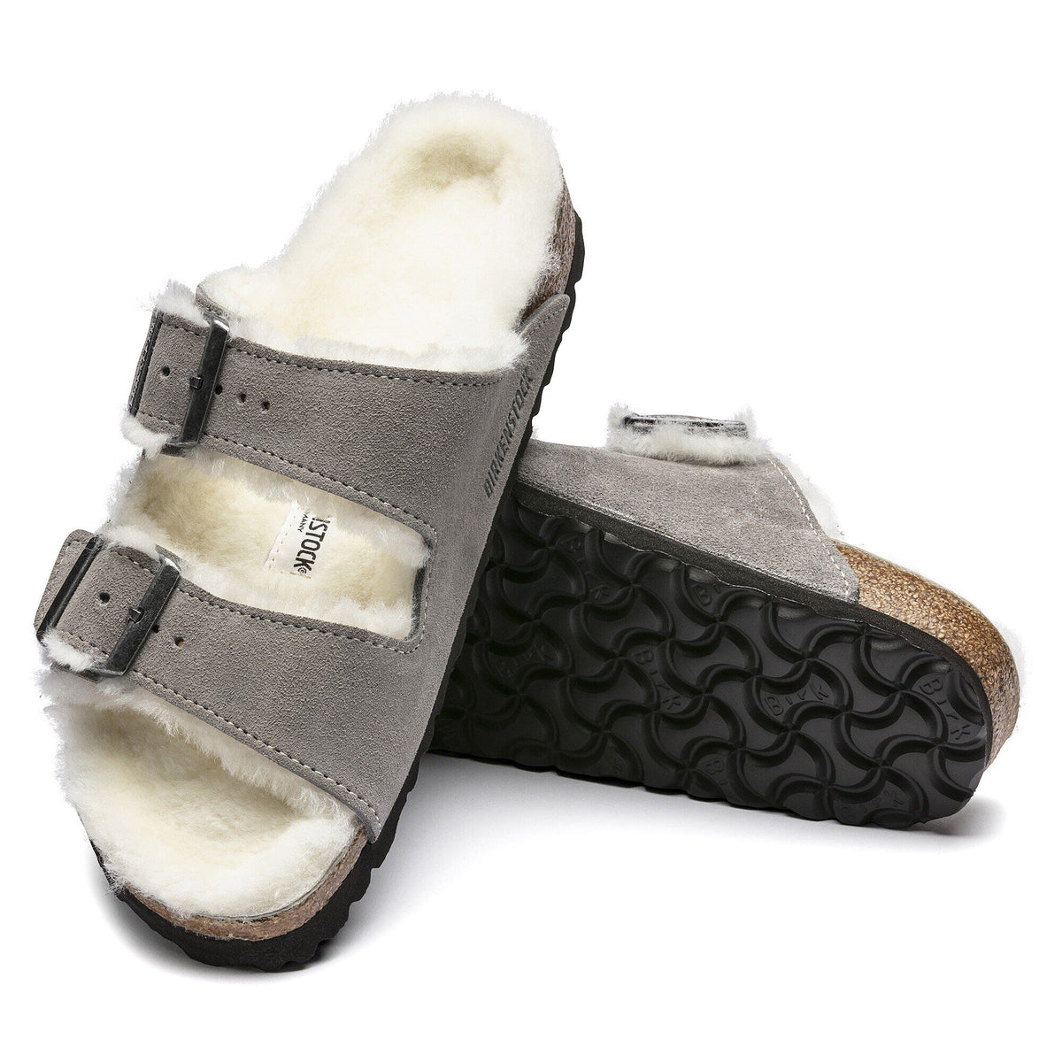 Arizona Shearling Suede Leather in Color Stone Coin | Birkenstock