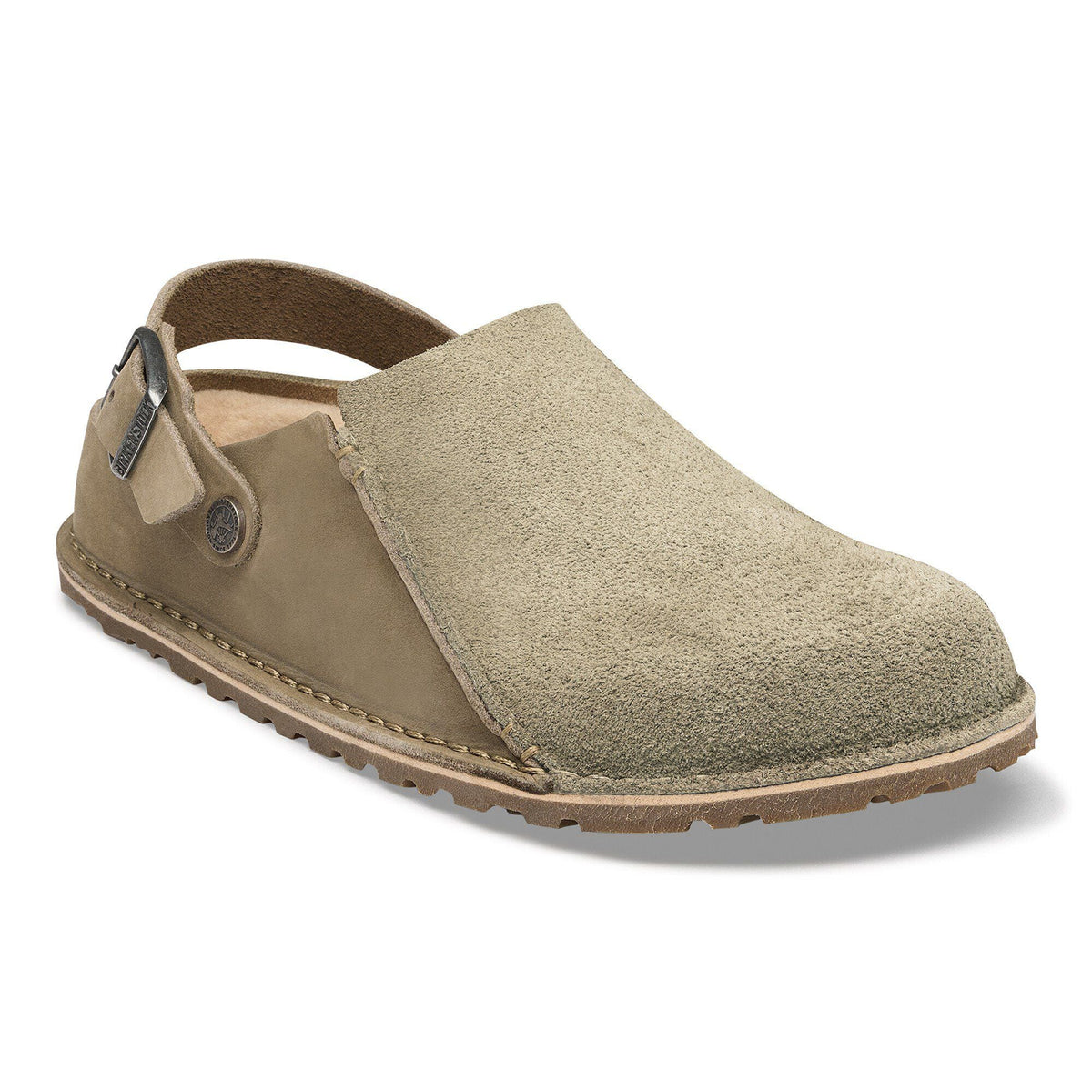 Lutry Premium Shearling Nubuck Leather/Suede in Color Taupe | Birkenstock