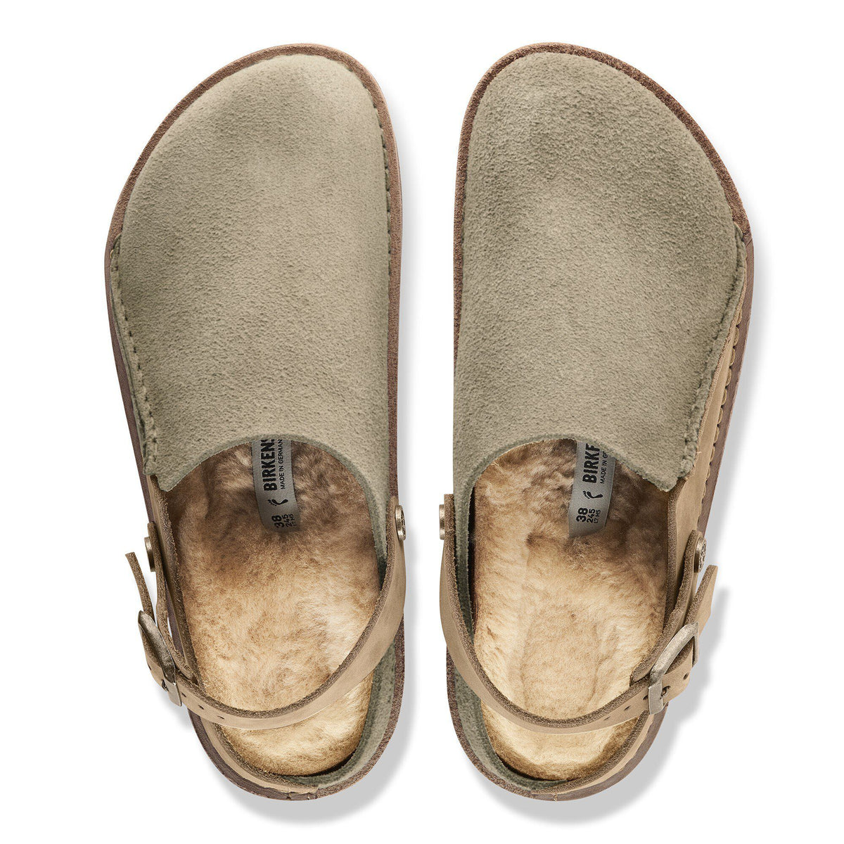 Lutry Premium Shearling Nubuck Leather/Suede in Color Taupe | Birkenstock