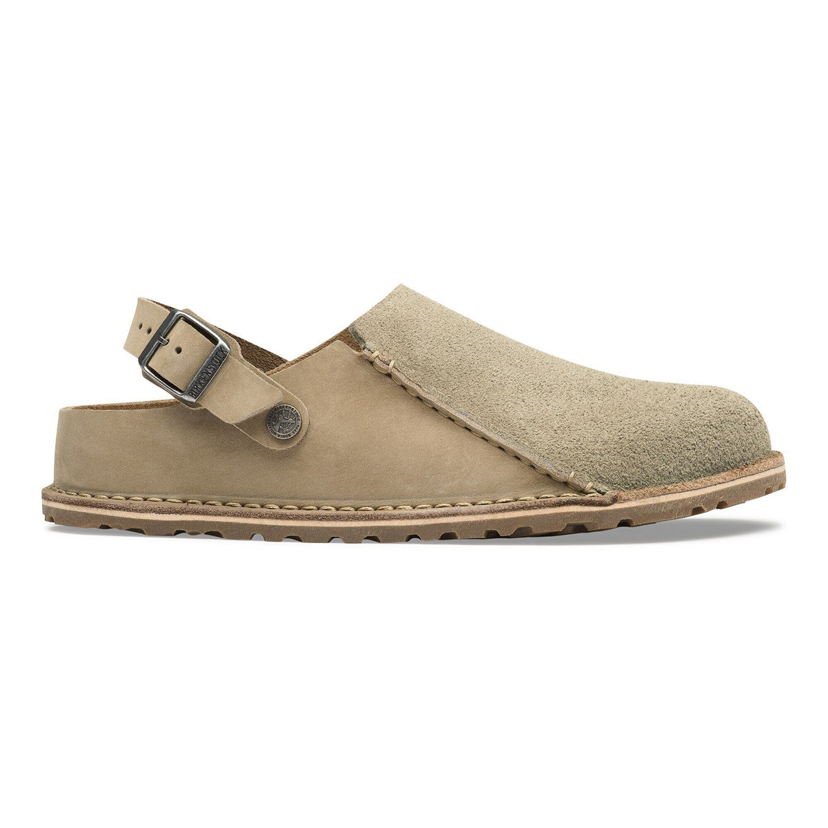 Lutry Premium Shearling Nubuck Leather/Suede in Color Taupe | Birkenstock