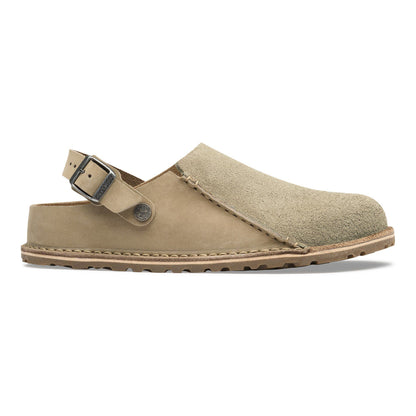 Lutry Premium Shearling Nubuck Leather/Suede in Color Taupe | Birkenstock
