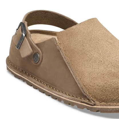 Lutry Premium Shearling Nubuck Leather/Suede in Color Taupe | Birkenstock