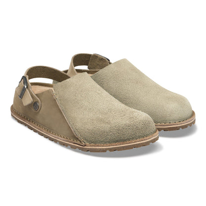 Lutry Premium Shearling Nubuck Leather/Suede in Color Taupe | Birkenstock