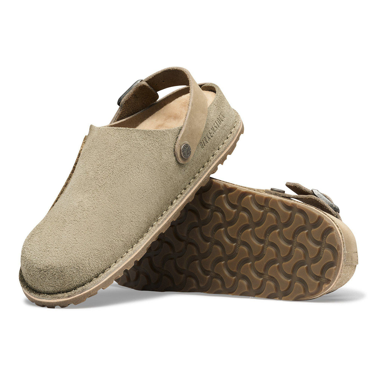 Lutry Premium Shearling Nubuck Leather/Suede in Color Taupe | Birkenstock