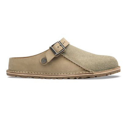 Lutry Premium Shearling Nubuck Leather/Suede in Color Taupe | Birkenstock