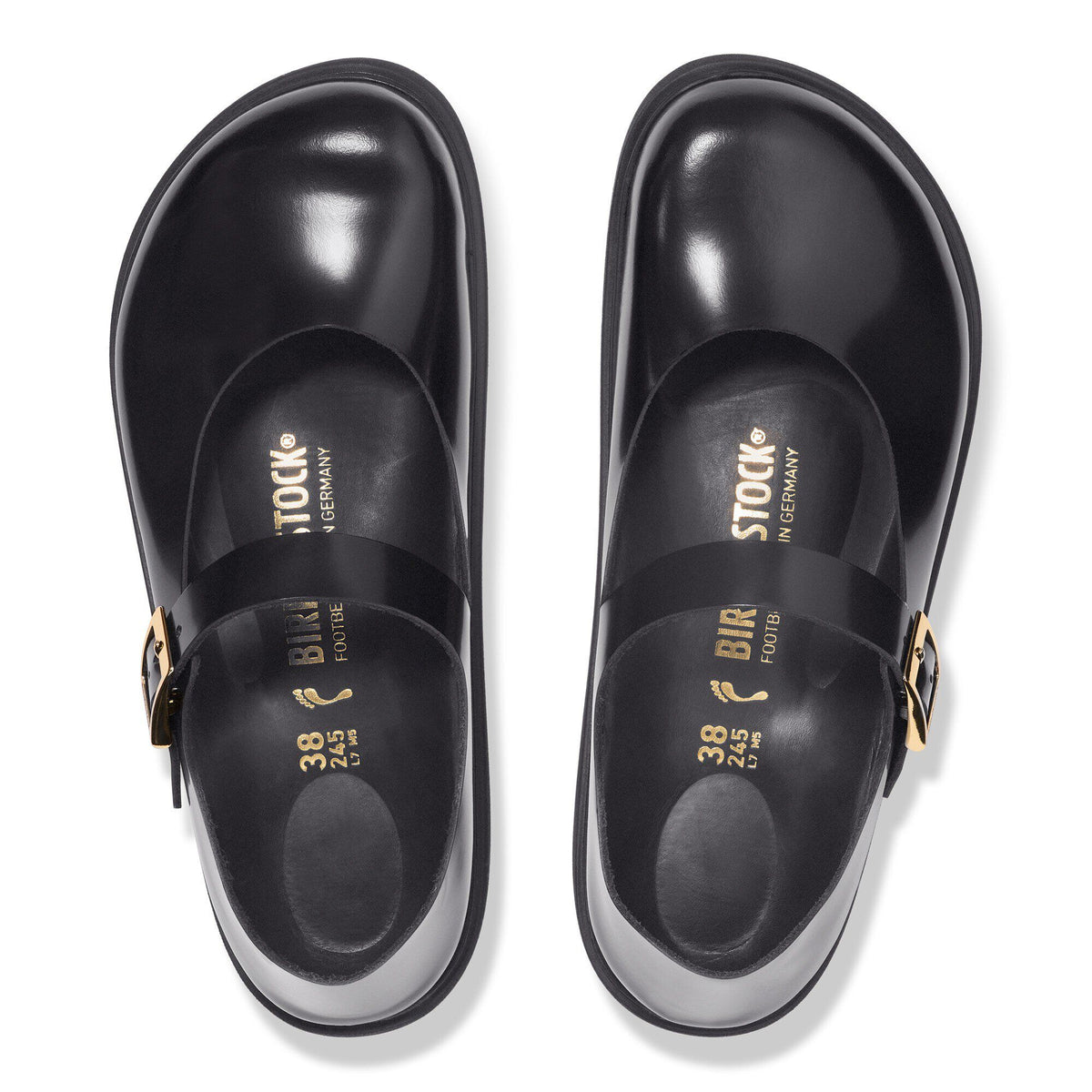 Mantova Droplet Buckle Natural Leather Patent in Color High Shine Black | Birkenstock