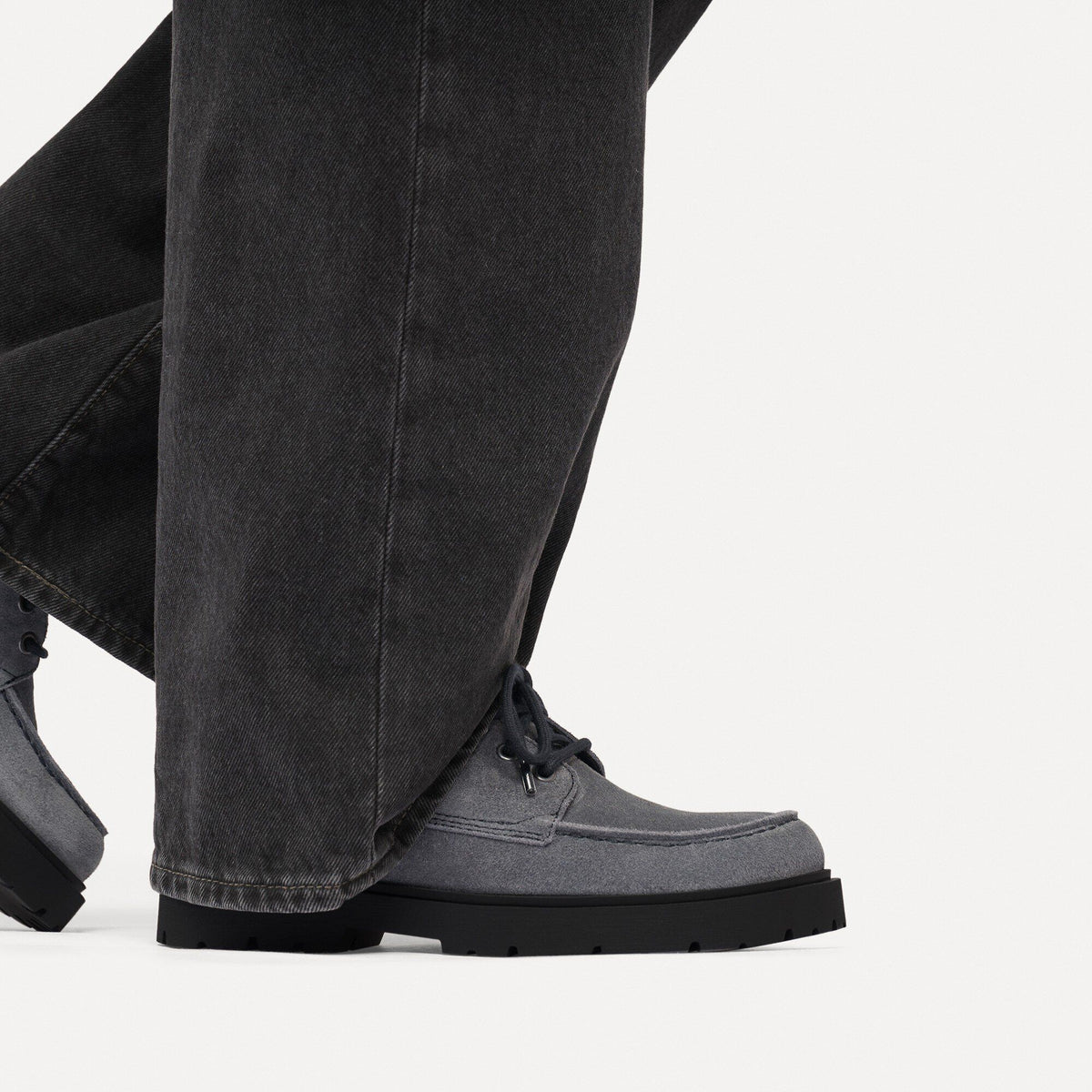 Highwood Moc Lace Suede Leather in Color Charcoal | Birkenstock