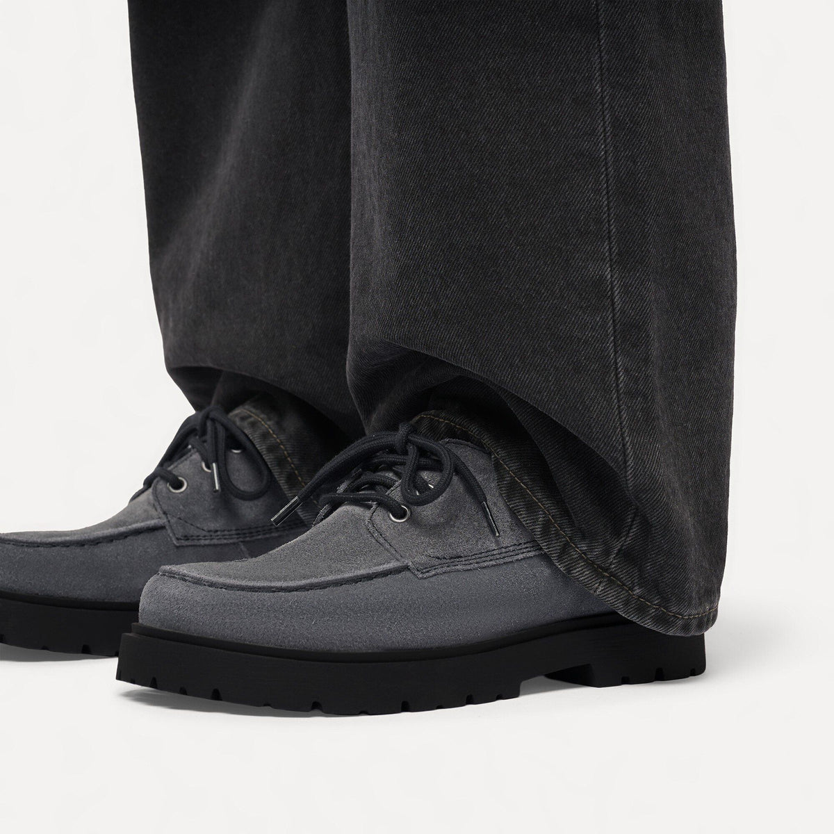 Highwood Moc Lace Suede Leather in Color Charcoal | Birkenstock